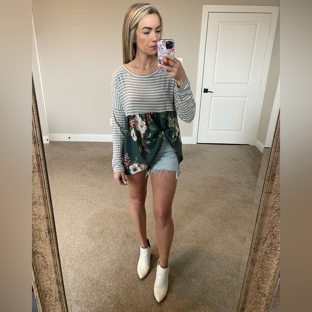 Long Sleeve Floral/Strip Top